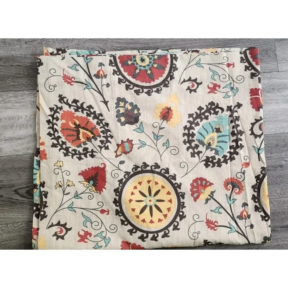World Market Suzani Floral Medallion Lined Cotton Curtain Panel 48in x 84in New